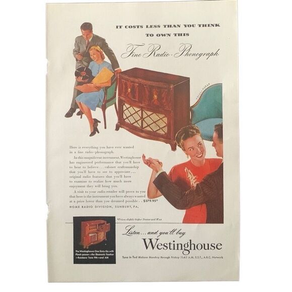 Vintage 1947 Westinghouse Radio Phonograph Ad Advertisement - Picture 2 of 4
